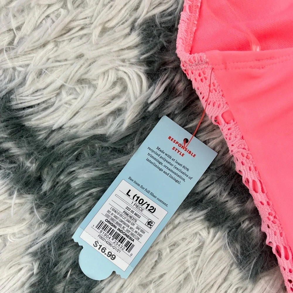 NWT Cat & Jack Kids Girls Pink Halter One Piece Swimsuit Size Large